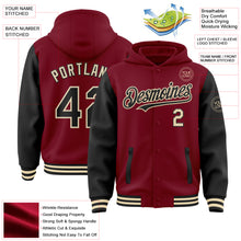Загрузить изображение в средство просмотра галереи, Custom Crimson Black-Cream Bomber Full-Snap Varsity Letterman Two Tone Hoodie Jacket