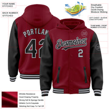 Загрузить изображение в средство просмотра галереи, Custom Crimson Black-Gray Bomber Full-Snap Varsity Letterman Two Tone Hoodie Jacket