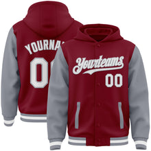 Загрузить изображение в средство просмотра галереи, Custom Crimson White-Gray Bomber Full-Snap Varsity Letterman Two Tone Hoodie Jacket