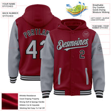 Загрузить изображение в средство просмотра галереи, Custom Crimson Gray-Black Bomber Full-Snap Varsity Letterman Two Tone Hoodie Jacket