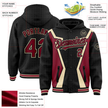 Laden Sie das Bild in den Galerie-Viewer, Custom Black Crimson-City Cream Arrow 3D Pattern Design Bomber Full-Snap Varsity Letterman Hoodie Jacket