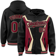Laden Sie das Bild in den Galerie-Viewer, Custom Black Crimson-City Cream Arrow 3D Pattern Design Bomber Full-Snap Varsity Letterman Hoodie Jacket