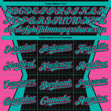 Laden Sie das Bild in den Galerie-Viewer, Custom Black Aqua-Pink Arrow 3D Pattern Design Bomber Full-Snap Varsity Letterman Hoodie Jacket