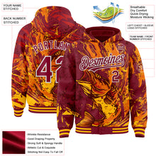Laden Sie das Bild in den Galerie-Viewer, Custom Crimson Gold-White Largemouth Bass Fish Fishing 3D Bomber Full-Snap Varsity Letterman Hoodie Jacket