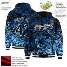 Laden Sie das Bild in den Galerie-Viewer, Custom Navy Black-Light Blue Tuna Fish Fishing 3D Bomber Full-Snap Varsity Letterman Hoodie Jacket