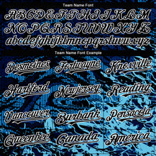 Laden Sie das Bild in den Galerie-Viewer, Custom Navy Black-Light Blue Tuna Fish Fishing 3D Bomber Full-Snap Varsity Letterman Hoodie Jacket