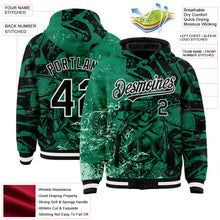 Laden Sie das Bild in den Galerie-Viewer, Custom Kelly Green Black-White Barracuda Fish Fishing 3D Bomber Full-Snap Varsity Letterman Hoodie Jacket