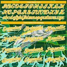 Load image into Gallery viewer, Custom Green Gold-White Tuna Fish Fishing 3D Bomber Full-Snap Varsity Letterman Hoodie Jacket