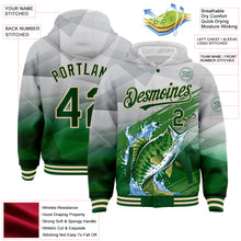 Загрузить изображение в средство просмотра галереи, Custom Gray Green-Cream Largemouth Bass Fish Fishing 3D Bomber Full-Snap Varsity Letterman Hoodie Jacket