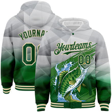 Загрузить изображение в средство просмотра галереи, Custom Gray Green-Cream Largemouth Bass Fish Fishing 3D Bomber Full-Snap Varsity Letterman Hoodie Jacket
