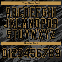 Laden Sie das Bild in den Galerie-Viewer, Custom Black Old Gold Largemouth Bass Fish Fishing 3D Bomber Full-Snap Varsity Letterman Hoodie Jacket