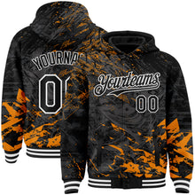Laden Sie das Bild in den Galerie-Viewer, Custom Black Orange-White Tuna Fish Fishing 3D Bomber Full-Snap Varsity Letterman Hoodie Jacket