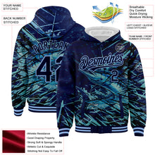 Загрузить изображение в средство просмотра галереи, Custom Navy Light Blue Marlin Fish Fishing 3D Bomber Full-Snap Varsity Letterman Hoodie Jacket
