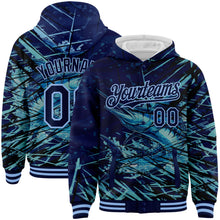 Загрузить изображение в средство просмотра галереи, Custom Navy Light Blue Marlin Fish Fishing 3D Bomber Full-Snap Varsity Letterman Hoodie Jacket
