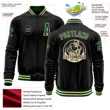 Laden Sie das Bild in den Galerie-Viewer, Custom Black Green-Cream Bomber Varsity Letterman Zipper Jacket