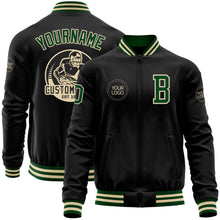 Laden Sie das Bild in den Galerie-Viewer, Custom Black Green-Cream Bomber Varsity Letterman Zipper Jacket