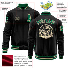 Charger l'image dans la galerie, Custom Black Kelly Green-Cream Bomber Varsity Letterman Zipper Jacket