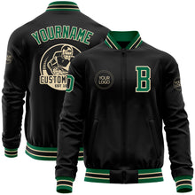 Charger l'image dans la galerie, Custom Black Kelly Green-Cream Bomber Varsity Letterman Zipper Jacket