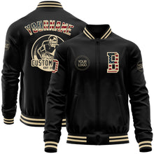 Загрузить изображение в средство просмотра галереи, Custom Black Vintage USA Flag-Cream Bomber Varsity Letterman Zipper Jacket