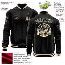 Laden Sie das Bild in den Galerie-Viewer, Custom Black Cream Bomber Varsity Letterman Zipper Jacket