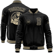 Laden Sie das Bild in den Galerie-Viewer, Custom Black Cream Bomber Varsity Letterman Zipper Jacket