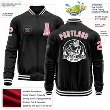 Laden Sie das Bild in den Galerie-Viewer, Custom Black Medium Pink-White Bomber Varsity Letterman Zipper Jacket