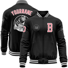 Laden Sie das Bild in den Galerie-Viewer, Custom Black Medium Pink-White Bomber Varsity Letterman Zipper Jacket