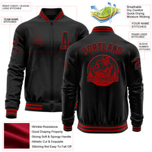 Загрузить изображение в средство просмотра галереи, Custom Black Red Bomber Varsity Letterman Zipper Jacket