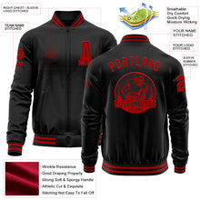 Загрузить изображение в средство просмотра галереи, Custom Black Red Bomber Varsity Letterman Zipper Jacket