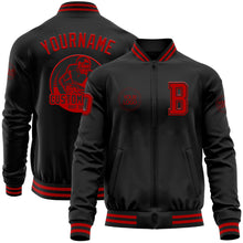 Загрузить изображение в средство просмотра галереи, Custom Black Red Bomber Varsity Letterman Zipper Jacket