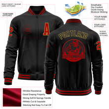 Laden Sie das Bild in den Galerie-Viewer, Custom Black Red-Old Gold Bomber Varsity Letterman Zipper Jacket