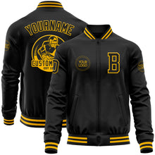 Загрузить изображение в средство просмотра галереи, Custom Black Gold Bomber Varsity Letterman Zipper Jacket