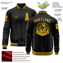 Загрузить изображение в средство просмотра галереи, Custom Black Gold Bomber Varsity Letterman Zipper Jacket