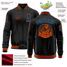 Laden Sie das Bild in den Galerie-Viewer, Custom Black Powder Blue-Orange Bomber Varsity Letterman Zipper Jacket