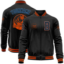 Laden Sie das Bild in den Galerie-Viewer, Custom Black Powder Blue-Orange Bomber Varsity Letterman Zipper Jacket
