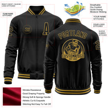 Charger l'image dans la galerie, Custom Black Old Gold Bomber Varsity Letterman Zipper Jacket