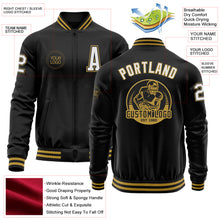 Charger l'image dans la galerie, Custom Black White-Old Gold Bomber Varsity Letterman Zipper Jacket