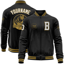 Charger l'image dans la galerie, Custom Black White-Old Gold Bomber Varsity Letterman Zipper Jacket