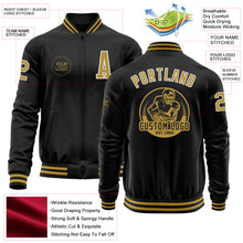 Загрузить изображение в средство просмотра галереи, Custom Black Old Gold-White Bomber Varsity Letterman Zipper Jacket