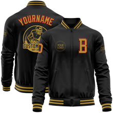 Charger l'image dans la galerie, Custom Black Old Gold-Red Bomber Varsity Letterman Zipper Jacket