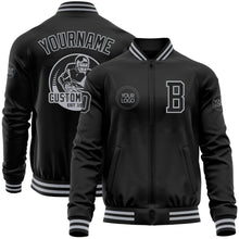 Charger l'image dans la galerie, Custom Black Gray Bomber Varsity Letterman Zipper Jacket