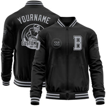 Charger l'image dans la galerie, Custom Black Gray Bomber Varsity Letterman Zipper Jacket