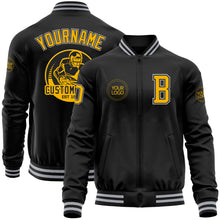 Загрузить изображение в средство просмотра галереи, Custom Black Gold-Gray Bomber Varsity Letterman Zipper Jacket