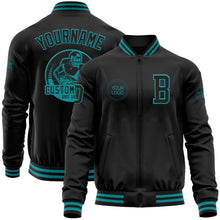 Загрузить изображение в средство просмотра галереи, Custom Black Teal Bomber Varsity Letterman Zipper Jacket