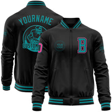Загрузить изображение в средство просмотра галереи, Custom Black Teal-Pink Bomber Varsity Letterman Zipper Jacket