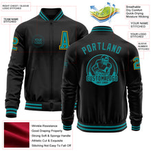 Загрузить изображение в средство просмотра галереи, Custom Black Teal-Yellow Bomber Varsity Letterman Zipper Jacket