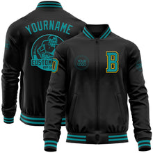 Загрузить изображение в средство просмотра галереи, Custom Black Teal-Yellow Bomber Varsity Letterman Zipper Jacket