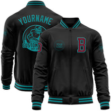 Загрузить изображение в средство просмотра галереи, Custom Black Crimson-Teal Bomber Varsity Letterman Zipper Jacket