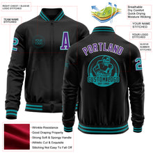 Charger l'image dans la galerie, Custom Black Teal-Purple Bomber Varsity Letterman Zipper Jacket