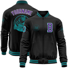 Charger l'image dans la galerie, Custom Black Teal-Purple Bomber Varsity Letterman Zipper Jacket